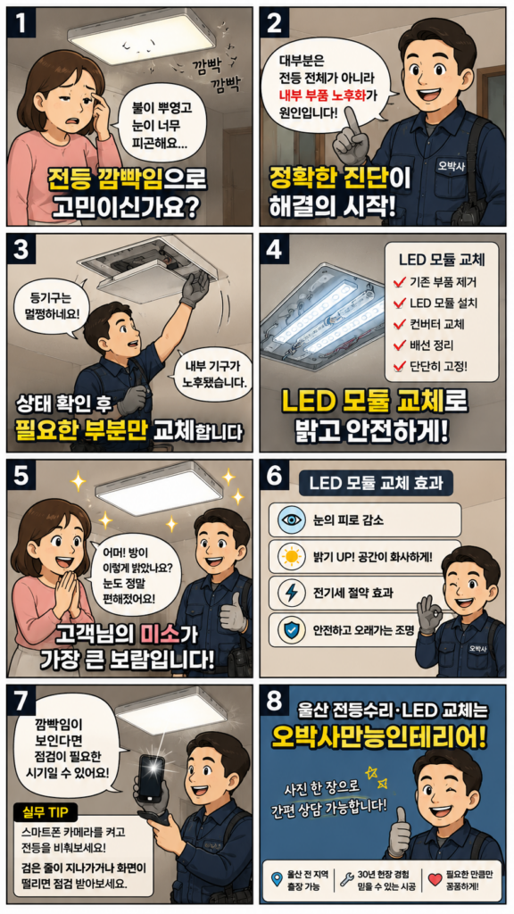 울산 북구 매곡동 에일린의뜰 전등 깜빡임, LED 모듈 교체로 밝고 편안하게 대표 이미지